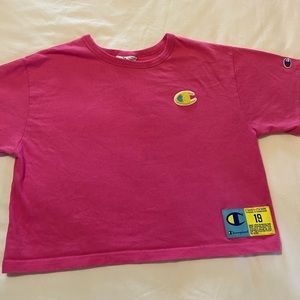Champion pink cropped double weave tee